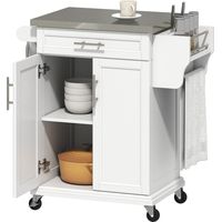 Mueble Auxiliar de Cocina Moderno con 4 Ruedas 1 Cajón 1 Toallero Especiero y Estante Ajustable 83,5x45,7x90,5 cm Blanco
