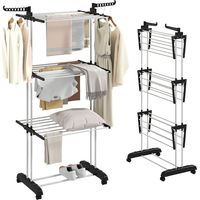 Foldable Clothes Drying Rack, 4-Tier Steel Garment Laundry Rack with Castors for Indoor and Outdoor Use, Black