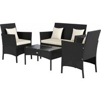 Set da giardino 4 pezzi rotin con 2 sedie, poltrona 2 posti e tavolino basso