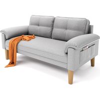 Bealife – Canapé droit 2 places en tissu avec accoudoirs doubles – Cadre en eucalyptus massif – Mousse mémoire et ouate soyeuse – Dimensions 145 x 77 x 77 cm – Gris