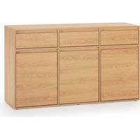 Vs Venta-Stock – Buffet Tori 3 portes 3 tiroirs – Finition chêne – Mélamine 15mm – Design moderne et intemporel – Assemblage facile