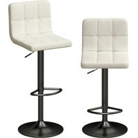 Set 2 Sgabelli da Bar Regolabili con Poggiapiedi, in Pelle PU e Acciaio, 39.5x44x88-110 cm, Crema