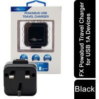 FX Mains Charger Powabud for USB 1A & Micro USB Devices for USB 1A - Black