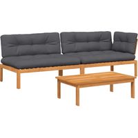 Salon palette de jardin avec coussins 3pcs Mobilier de jardin bois d'acacia massif