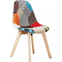 Einzelner Esszimmerstuhl im Patchwork-Stil mit Stoffpolsterung und Holzbeinen – Esszimmerstuhl – Mehrfarbig