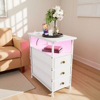 Mesa auxiliar - Lote de 2 - Mesa de salón - 3 cajones y 1 estante - LED+USB - Mesita de noche - Mesa de sofá - Moderna