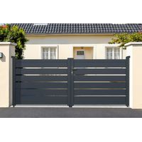 Casanoov – Portail aluminium battant 350x125cm gris anthracite – Ajouré pour zones exposées au vent – Installation facile en kit
