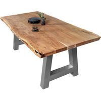Esstisch Baumkante massiv Akazie Natur 240 x 100 A-Gestell schwarz CALI