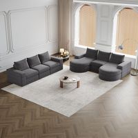 Canapé en chenille avec éléments incurvés et méridienne, entièrement compressé et sans cadre, canapé d'angle modulable avec méridienne, canapé compressé en mousse, ensemble deux pièces