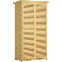 Casetta Attrezzi Giardino in Legno di Abete e Pino con 4 Scompartimenti, Armadio da Esterno Porta Attrezzi da Giardino con Tetto Impermeabile, 87x46.5x160cm, Color Legno