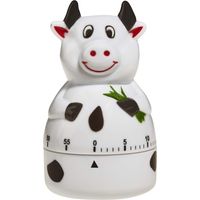 TFA Dostmann Cow Timer analogico da Cucina, 38.1007, Timer per Uova, con Movimento a Carica Metallica, Allarme Acustico, plastica, Bianco-Nero