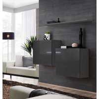 Commode - Switch SB I - 2 vitrines carrées - 1 étagère - Graphite - Livraison gratuite