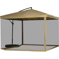 AS EASY Outsunny Parasol déporté, 296 x 296cm, parasol avec parois latérales en filet, parasol de marché inclinable, parasol de jardin pour terrasse et balcon
