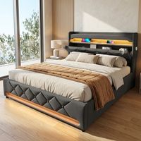Audreamy Lancaster Ottoman Bed Grey Linen Double 215 × 141 cm