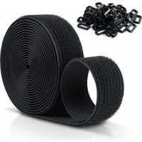 Sangles Scratch Velcro réutilisables de 10 m × 25 mm, sangles de câble réglables avec 50 boucles en plastique, attaches de câble Velcro en nylon noir sans découpe