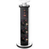 Tour de prises rétractable EMUCA EMLCA encastrable 3 Schuko + 1 USB-A + 2 USB-C blanche Ø60 mm câble 1,8 m