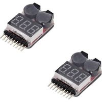 2 unidades de controlador de alarma de monitor de batería Lipo RC con zumbador de alarma de bajo voltaje e indicador LED para baterías Lipo LiFe LiMn Li-ion de 1-8S