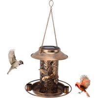 SJLERST Mangeoire Solaire pour Oiseaux en Métal,Mangeoire pour Oiseaux Extérieur Mangeoire Lanterne Oiseaux Mangeoire Oiseaux Imperméable Distributeur de Nourriture