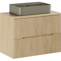 Badezimmer-Set NATURA 80cm: Unterschrank + Abdeckplatte für Waschbecken + rechteckiges Aufsatzwaschbecken in Khakigrün