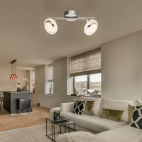 Plafoniera soggiorno LED da soffitto cromata, faretti orientabili, 2x4W 2x 280lm bianco caldo. Globo 56125-2