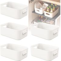 Lot de 5 petites boîtes de rangement blanches en plastique avec poignées, idéales pour les étagères, la cuisine, le bureau, le réfrigérateur, la salle de bain et l'organisation de la maison - 20,5 x 1