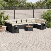 Ensemble de canapé de jardin 11 pièces avec coussins, en polyrotin noir