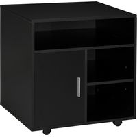 Multi-Storage Printer Stand Unit Office Desk Side Mobile Storage w/ Wheels Modern Style 60L x 50W x 65.5H cm - Black