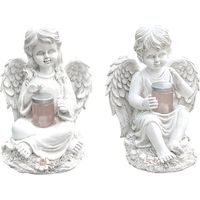 Yard Yard Paysage Voie Décoration, Solaire Ange Résine Lampe Statue Décoration Extérieure Ornement Glow Elf Fille Garçons Jardin Artisanat Fleur Fée Jardin Ornement 2pcs