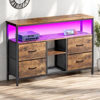 Buffet - TANANT - Buffet industrial - 4 cajones - Iluminación LED - Metal marrón 137x29.8x78 cm