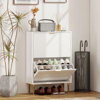 Meuble à chaussures étroit avec 2 portes cannelées et étagères réglables pour 12 paires de chaussures, 60 x 24 x 91,5 cm, blanc