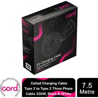 Cord Coiled Charging Cable Type 2 to Type 2 Three Phase Cable 22kw, 7.5 Metre