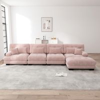 Divano angolare modulare a 4 posti, comodo divano imbottito in ciniglia per soggiorno, poggiapiedi rimovibile, rosa
