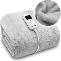 Dreamcatcher Electric Blanket Faux Fur Heated Throw Blanket 160x130cm Machine Washable Thermal & Timer 9 Heat Settings Light Grey