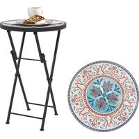 Mesa Auxiliar Redonda de Jardín Plegable con Encimera de Mosaico y Almohadillas Antideslizantes Ø35,5x55 cm Multicolor