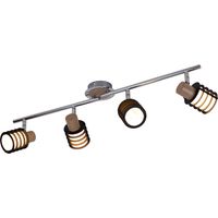 Deckenstrahler schwenkbar Deckenleuchte Chrom Retro Deckenlampe Glas, 4 Flammig Holz Akzente, 4x E14, L 70 cm