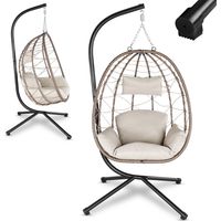 Juskys – Fauteuil suspendu Aria en rotin – Coussin moelleux – Réglable en hauteur – Pliable – Charge max 130 kg – Pour intérieur et extérieur