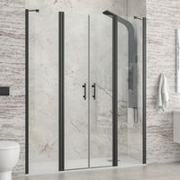 Porta doccia nera 155 cm doppio battente e ante fisse KPX7000N kamalu