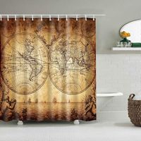Rideau de douche vintage avec carte du monde ancienne, décoration de salle de bain toile imprimée