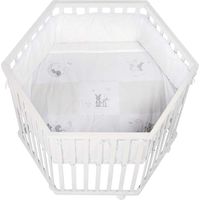 Parc hexagonal - ROBA - FOX & BUNNY - De la naissance jusqu'a 15 kg - Réglable - Roulettes - Blanc laqué
