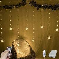 Wishing Ball Curtain Lights 200 LED Window Curtain String Lights with Remote, USB Battery Powered for Wedding Party Bedroom Christmas Decoration (Warm White)