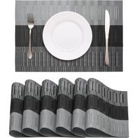 Longziming – Lot de 6 sets de table en PVC lavables – Antidérapants, résistants à la chaleur jusqu'à 80°C – 45x30cm (Noir-Gris) – Faciles à nettoyer