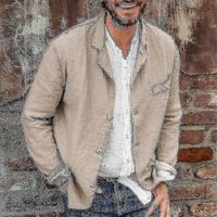 Veste de costume décontractée en lin pour homme, revers boutonné, etc. (S kaki)