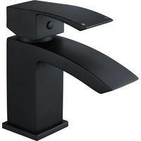 Matt Black Basin Tap Mono Mixer Single Lever Modern Style with Click Waste Amy