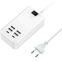 USB C, chargeur USB à 6 ports, 2 ports USB-C + 4 ports USB-A, chargeur multi-USB compatible avec plusieurs appareils tels que iPhone/Samsung/tablette