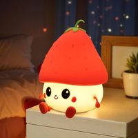 Silicone strawberry LED night light – adjustable brightness – USB rechargeable – for kids and girls – bedroom and bedside, Red