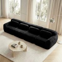Sofá Modular 4 Plazas en Tela Aterciopelada con Base Antideslizante, Asiento Amplio y 4 Cojines, Negro
