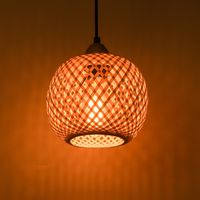 Lustre Suspension Style Bohème Abat-jour en Bambou Lampe Suspendue Rustique Vintage Luminaire E27 pour Salle à Manger Salon Cuisine 20cm