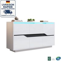 MODFU - Credenza con contenitore, 3 ante, con ripiani regolabili, mobile contenitore adatto per soggiorno/cucina, 140×40×76cm, bianco