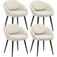 Wahson 4Pcs Dining Chairs Chenille, Modern Round Kitchen Chairs with Metal Legs, Upholstered Vanity Chairs for Dining Room Bedroom, Oatmeal