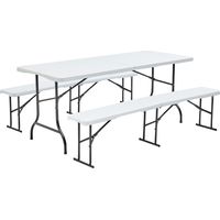 Rekkem – Table de jardin pliante 180 cm – 8 places – Structure acier époxy – Plateau en polyéthylène haute densité – Usage intérieur/extérieur